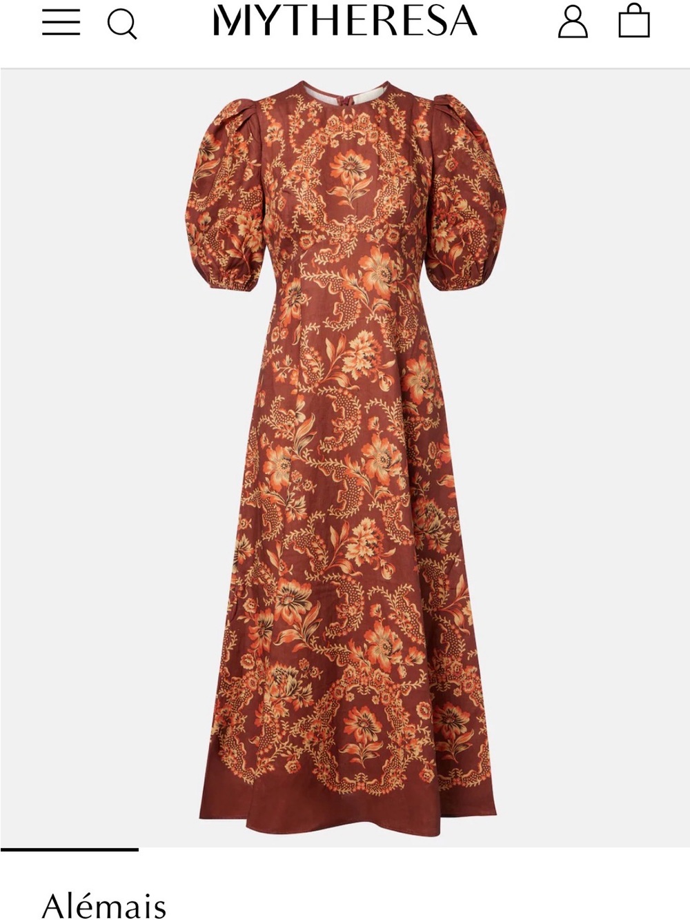 Alemais Rust-Bronze Floral Puff-Sleeve Maxi Dress